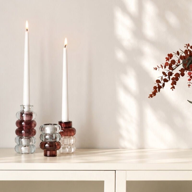 House Nordic kynttilänjalat 3 kpl kirkas/savunharmaa/kastanjanpunainen